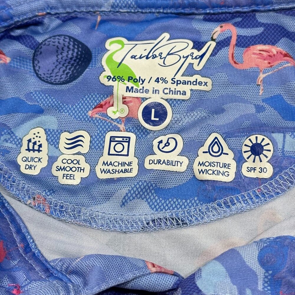 TailorByrd Blue Golf Ball Pink Flamingo Polo Shirt Large Performance SPF 30 - Picture 6 of 8